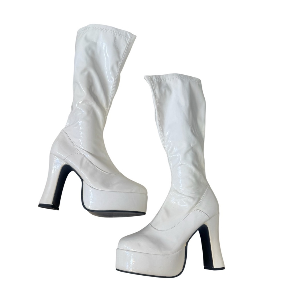 NEW WHITE platform GO GO BOOTS Halloween hippi costume women’s size 7 8 - Picture 12 of 16
